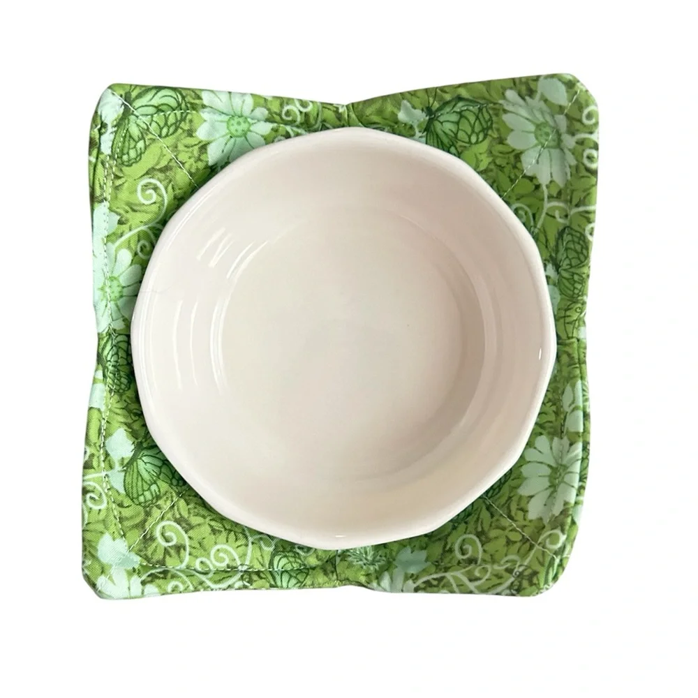 Hand Crafted Colorful Green Floral Butterfly Microwave Bowl Cozy 100% Cotton
